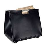Exklusiver Leder Holzkorb / Holztasche schwarz mit Rollen 52x45x38