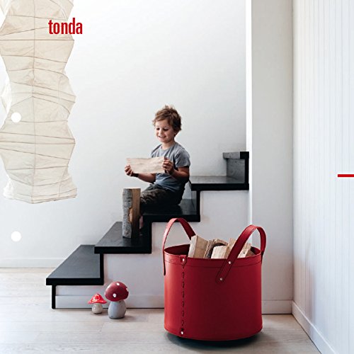 TONDA Leder Holzkorb Rot mit 4 gummierten Räder