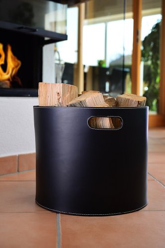 Holzkorb für Kaminholz aus Leder schwarz